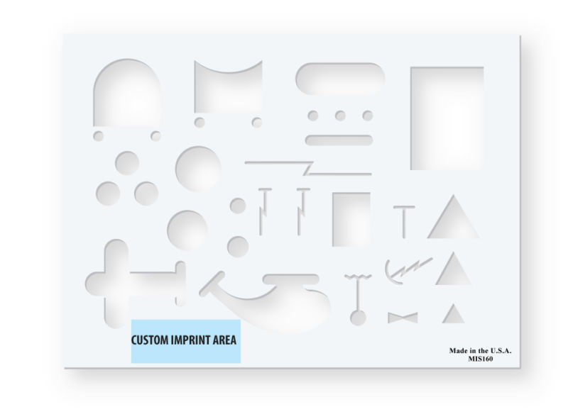 Plastic drafting template/stencil with airplane and helicopter shapes