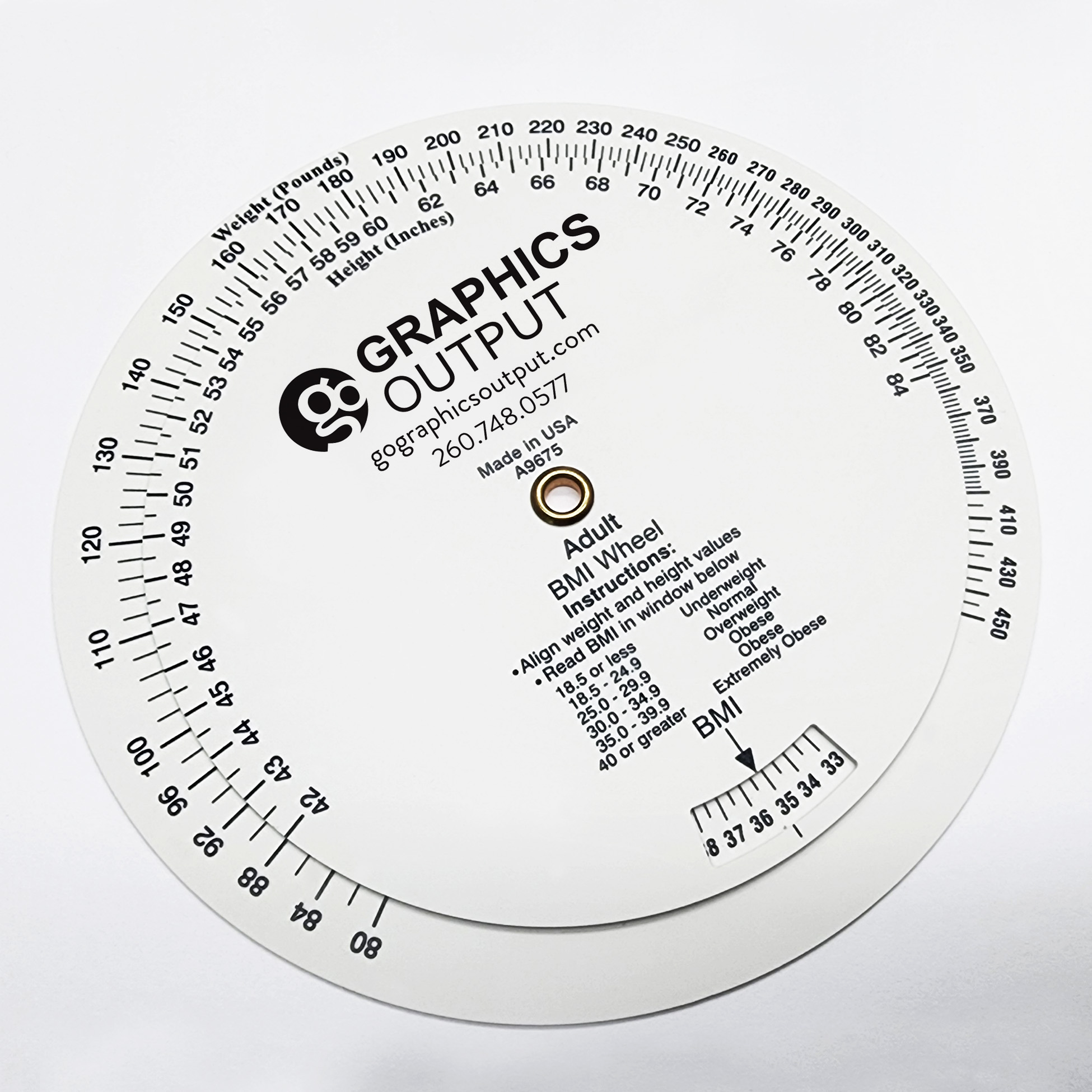 Graphics Output logo on white BMI Wheel to calculate body mass index