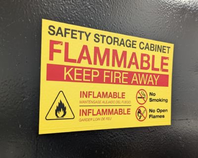 Safety Storage Cabinet / Flammables Cabinet Warning Label with safety icons