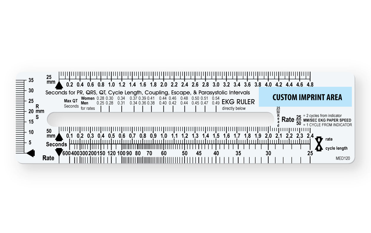 Custom branded EKG ruler with imprint area highlighted